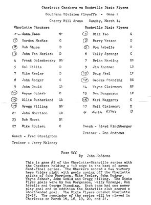 NAshville Dixie Flyers Playoff Program 1971-72 at Cherry Hill NJ